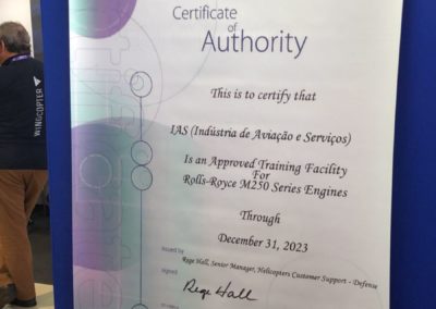 - Certificado IAS - Training Facility For Rolls-Royce M250 e RR 300 Series Engines